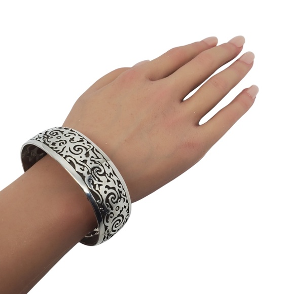 Sterling Silver Oxidized Spiral Cut Out Wide Cuff Bracelet #20760 - Picture 7 of 10